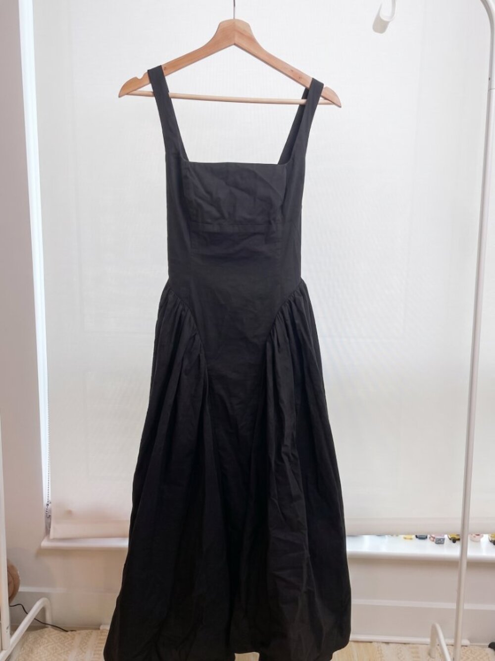 Aster Vinya Black Poplin Drop Waist Midi Dress with Pockets Size XS - Picture 7 of 11